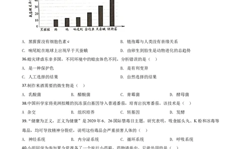 精品解析：云南省昆明市2020年中考生物试题（原卷版）_中考真题_8.生物中考真题2015-2024年_2020生物真题74份_2020年中考真题精品解析生物（云南昆明卷）精编word版