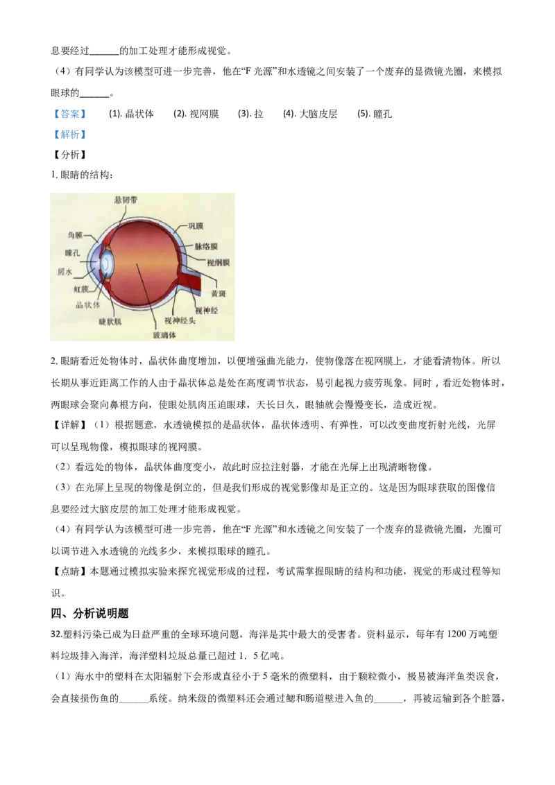 精品解析：湖南省长沙市2020年中考生物试题（解析版）_中考真题_8.生物中考真题2015-2024年_2020生物真题74份_2020年中考真题精品解析生物（湖南长沙卷）精编word版