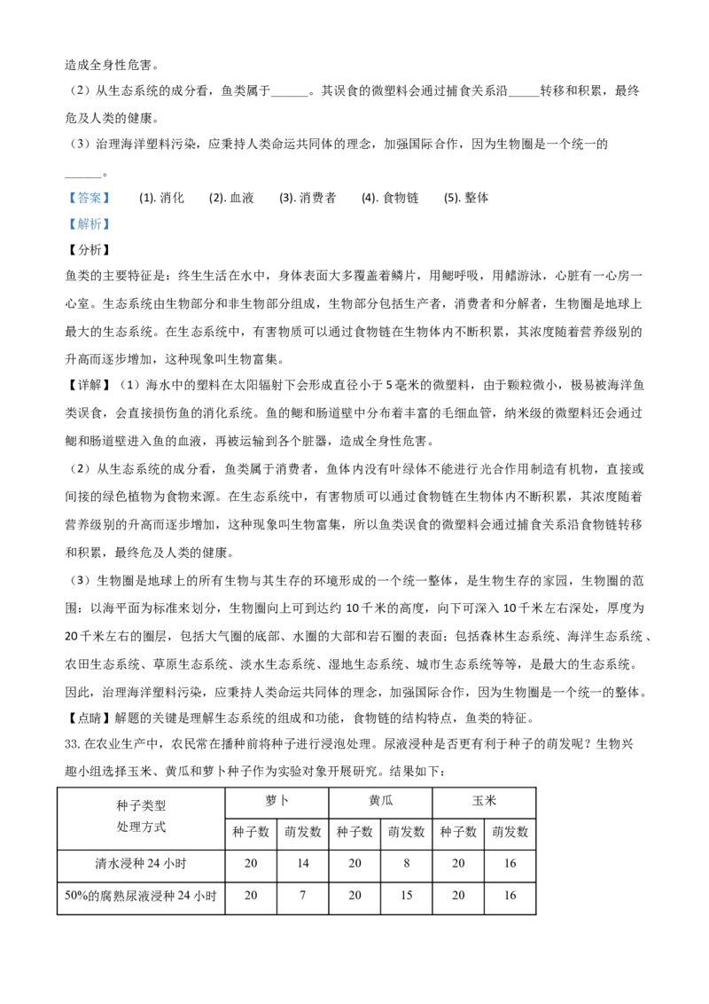 精品解析：湖南省长沙市2020年中考生物试题（解析版）_中考真题_8.生物中考真题2015-2024年_2020生物真题74份_2020年中考真题精品解析生物（湖南长沙卷）精编word版