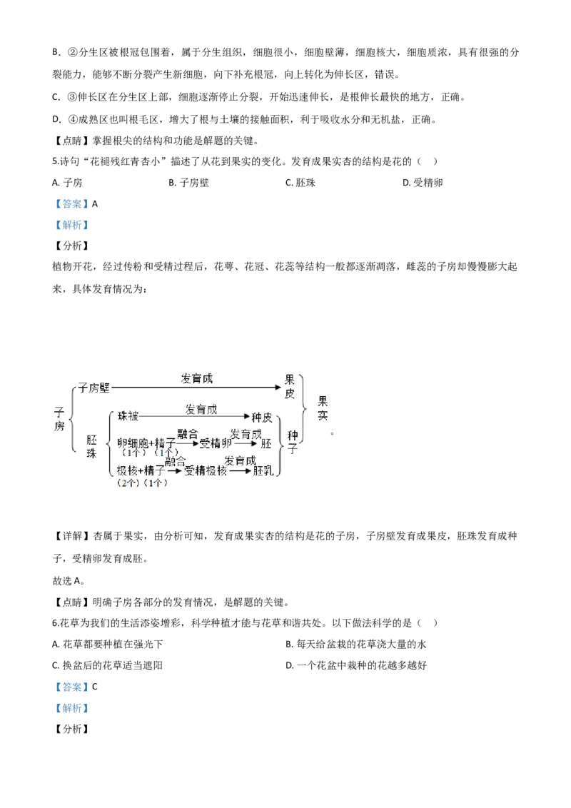精品解析：湖南省长沙市2020年中考生物试题（解析版）_中考真题_8.生物中考真题2015-2024年_2020生物真题74份_2020年中考真题精品解析生物（湖南长沙卷）精编word版