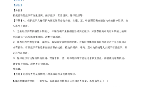 精品解析：云南省昆明市2020年中考生物试题（解析版）_中考真题_8.生物中考真题2015-2024年_2020生物真题74份_2020年中考真题精品解析生物（云南昆明卷）精编word版