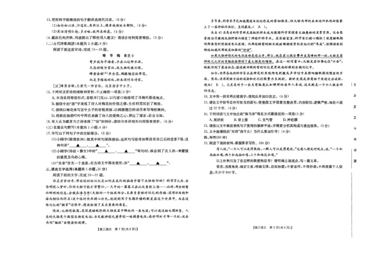 2025届青海省海东市高三下学期二模语文试卷+答案_2025年3月_250325青海省金太阳2025届高三3月联考（全科）