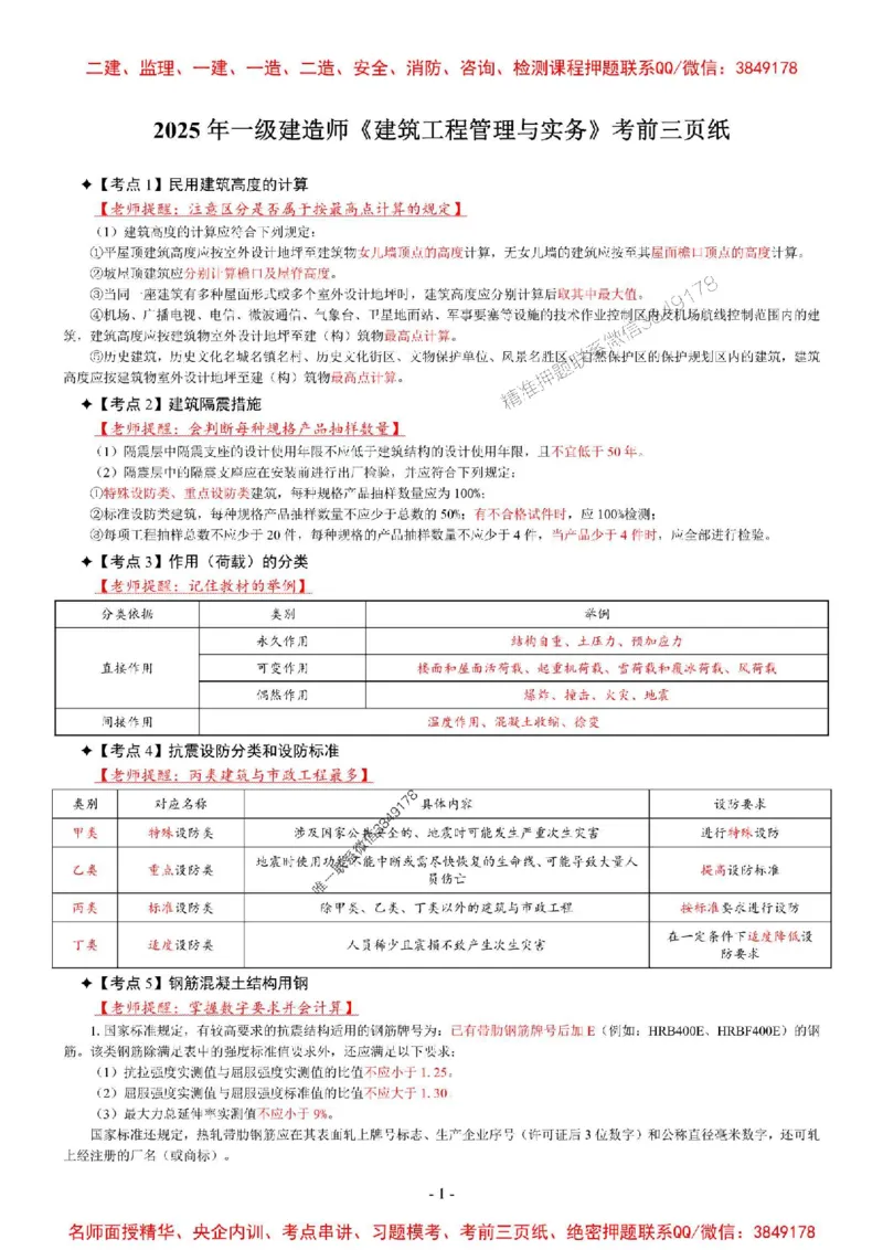 2025年一级建造师《建筑工程管理与实务》考前三页纸_2026年一级建造师_2026年一建建筑_2025年一建建筑SVIP_05-考前密训✿央企特训✿机构普押_09-建筑《央企内部3页纸》SMR推荐