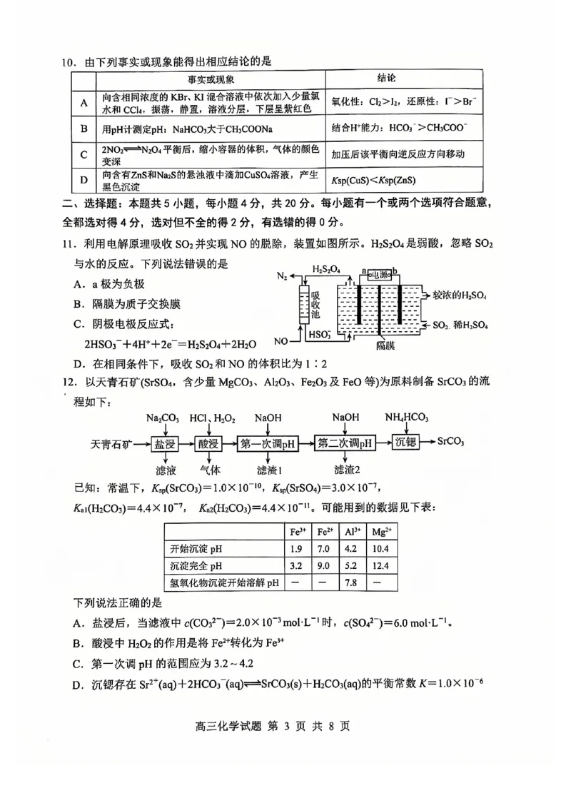 化学试卷_2025年1月_250112山东省淄博市2024-2025学年第一学期高三期末摸底质量检测_山东省淄博市2024-2025学年第一学期高三期末摸底质量检测化学