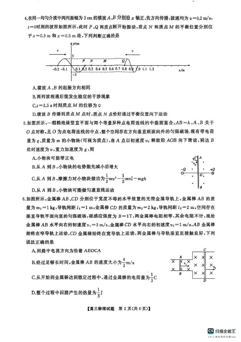 2025届三湘名校教育联盟五市十校教研教改共同体高三下学期2月入学大联考物理试题_2025年2月_2502082025届三湘名校教育联盟五市十校教研教改共同体高三下学期2月入学大联考（全科）