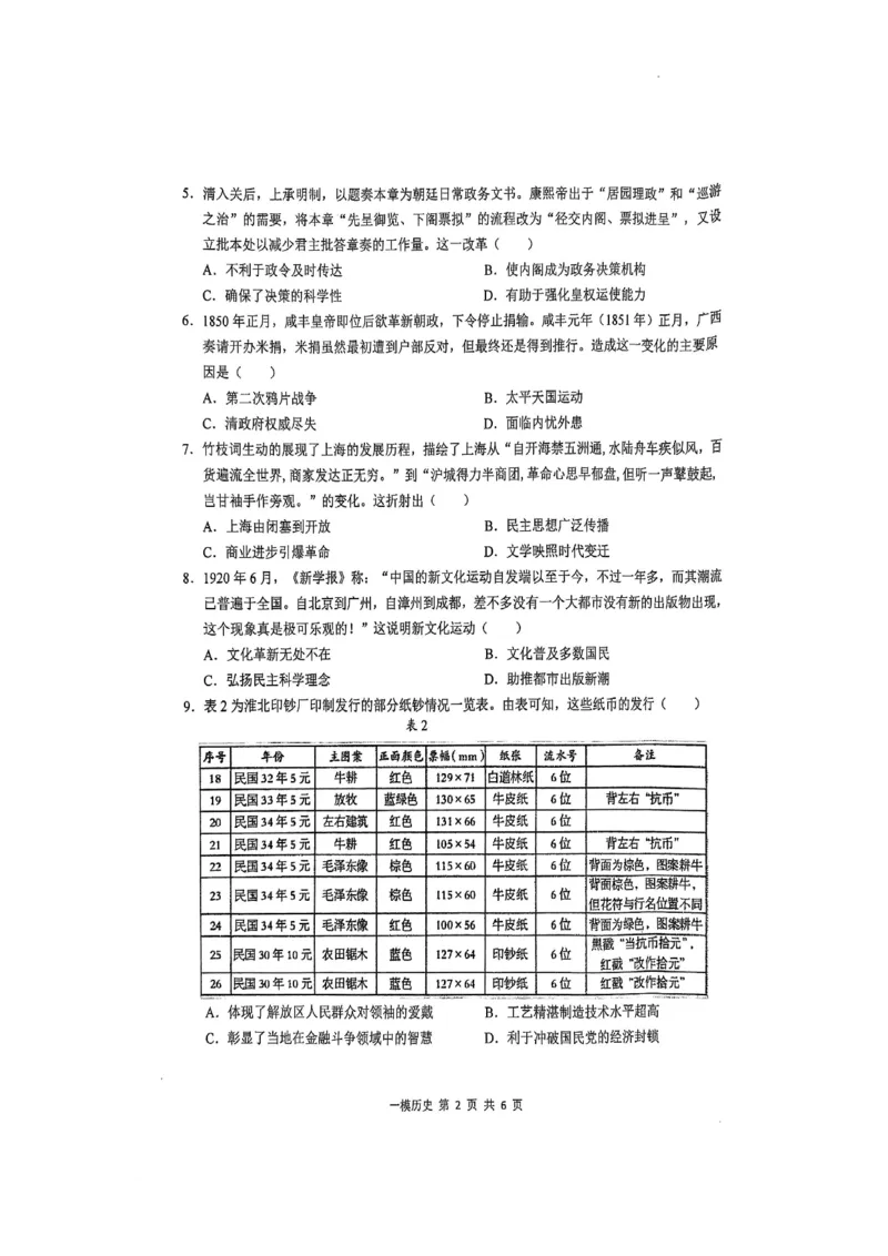 上饶市2025届高三第一次高考模拟考试历史试卷_2025年1月_250118江西省上饶市2025届高三第一次高考模拟考试_上饶市2025届高三第一次高考模拟考试历史试卷