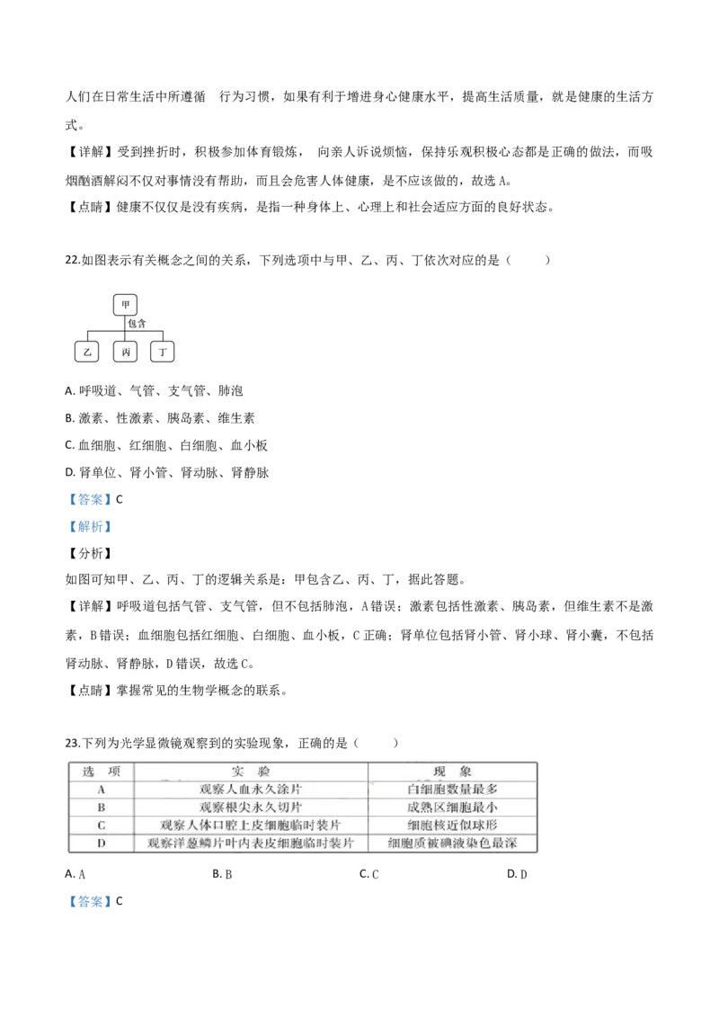 精品解析：福建省2019年中考生物试题（解析版）_中考真题_8.生物中考真题2015-2024年_2019年全国中考生物92份_2019年中考真题精品解析生物（福建省）精编word版