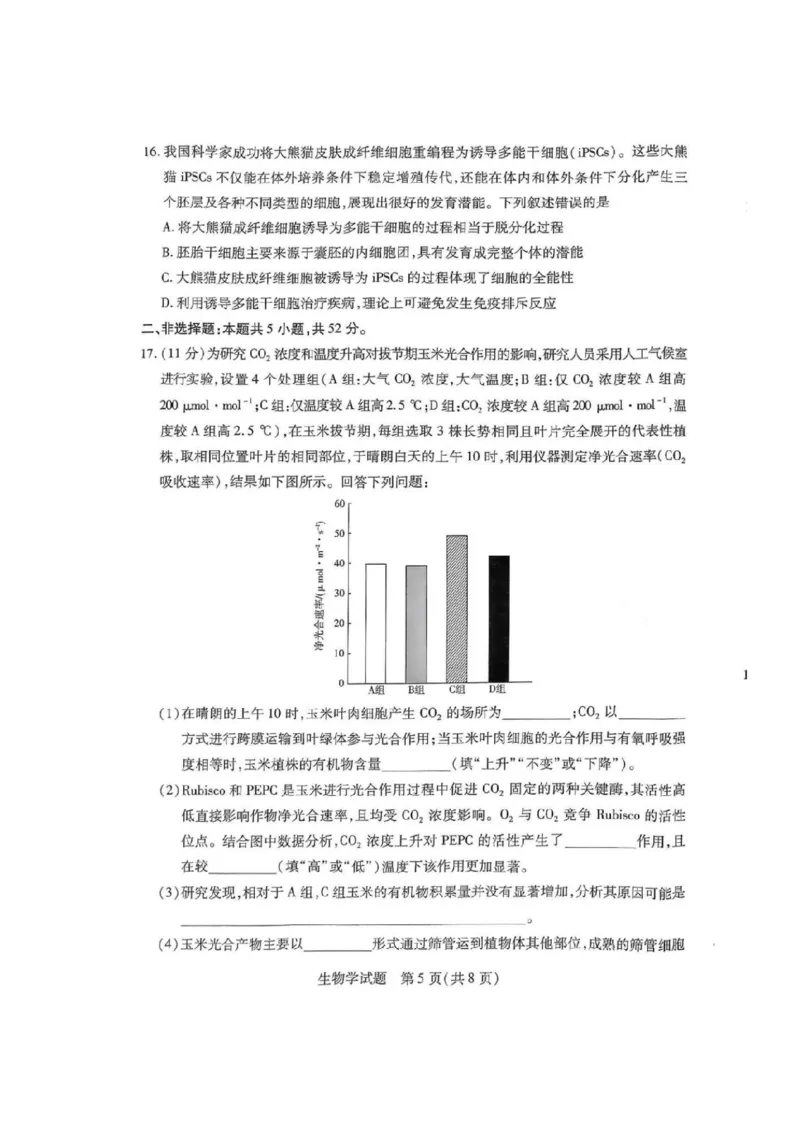 2025届皖豫天一大联考高三上学期1月期末检测生物_2025年1月_250115皖豫天一大联考2025届高三年级1月期末检测（全科）