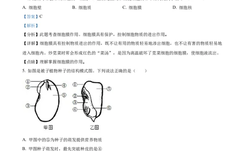 精品解析：湖南省张家界市2022年中考真题（解析版）_中考真题_8.生物中考真题2015-2024年_2022年全国中考生物114份14