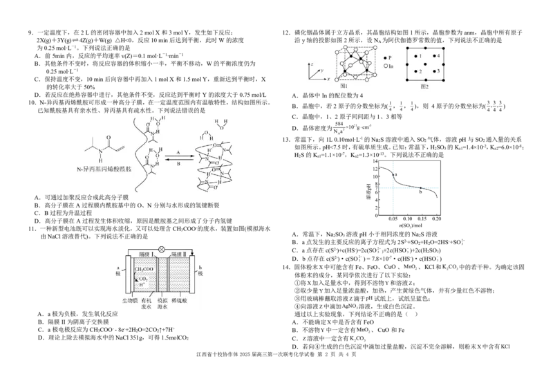 化学试卷_2025年1月_250112江西五市十校联考暨江西省十校协作体2025届高三第一次联考_江西省十校协作体2024-2025学年高三上学期第一次联考化学