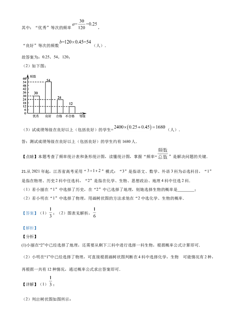 精品解析：江苏省连云港市2020年中考数学试题（解析版）_中考真题_2.数学中考真题2015-2024年_2020全国多省多地中考数学真题126份