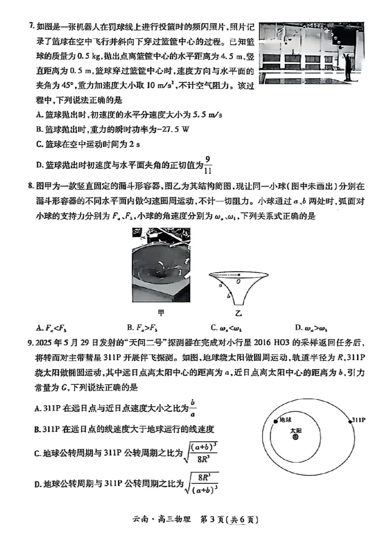 云南民族大学附属高级中学2026届高三联考卷（二）物理_2025年10月_12026年试卷教辅资源等多个文件_251018云南民族大学附属高级中学2026届高三联考卷（二）（全科）