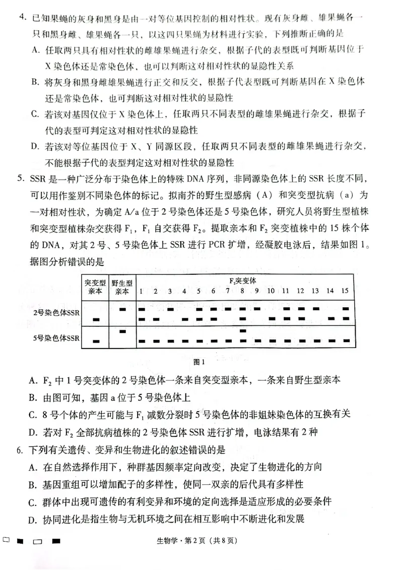 云南师范大学附属中学2025届高三下学期开学考试生物_2025年2月_250220云南师范大学附属中学2025届高三下学期开学考试（月考八）（全科）