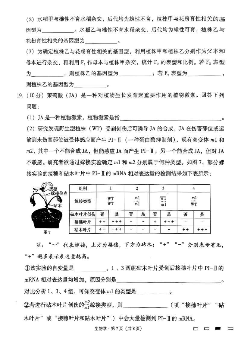 云南师范大学附属中学2025届高三下学期开学考试生物_2025年2月_250220云南师范大学附属中学2025届高三下学期开学考试（月考八）（全科）