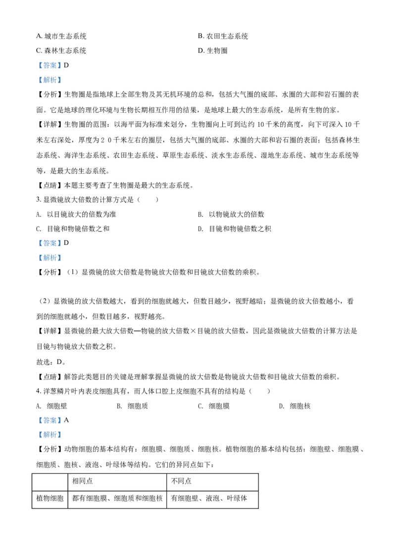 精品解析：湖北省襄阳市2021年中考生物试题（解析版）_中考真题_8.生物中考真题2015-2024年_2021中考生物真题64份_2021湖北_精品解析：湖北省襄阳市2021年中考生物试题