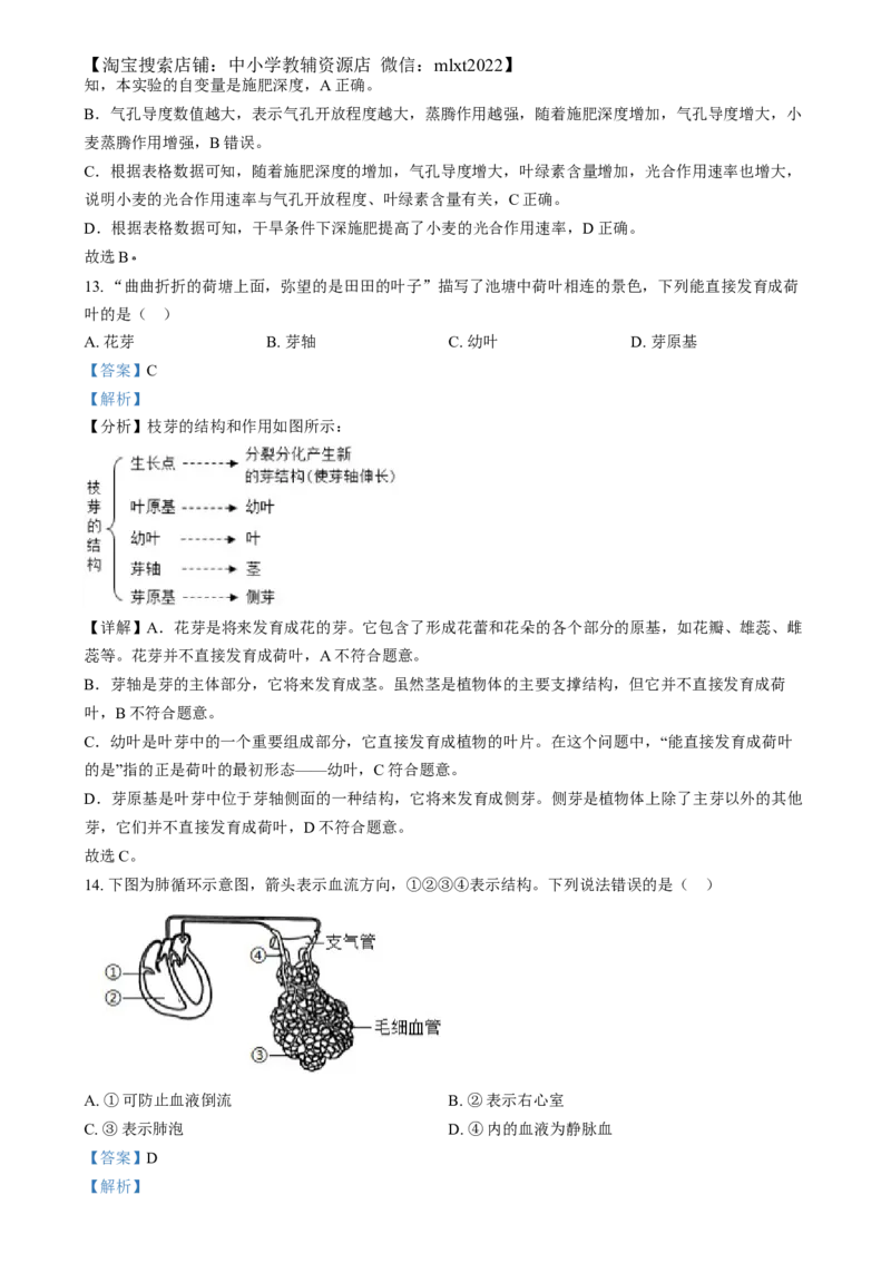 精品解析：2024年河北省八年级中考生物真题（解析版）_中考真题_8.生物中考真题2015-2024年_2024年中考生物真题_精品解析：2024年河北省八年级中考生物真题