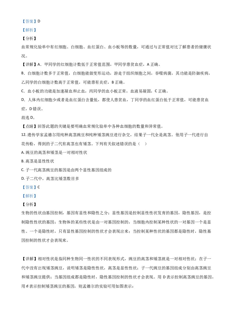 精品解析：江苏省盐城市2020年中考生物试题（解析版）_中考真题_8.生物中考真题2015-2024年_2020生物真题74份_精品解析：江苏省盐城市2020年中考生物试题
