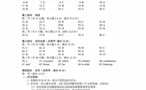 云南省昆明市2025届高三&rdquo;三诊一模&rdquo;摸底诊断测试英语答案_2025年1月_250123云南省昆明市2025届高三&ldquo;三诊一模&rdquo;摸底诊断测试（全科）