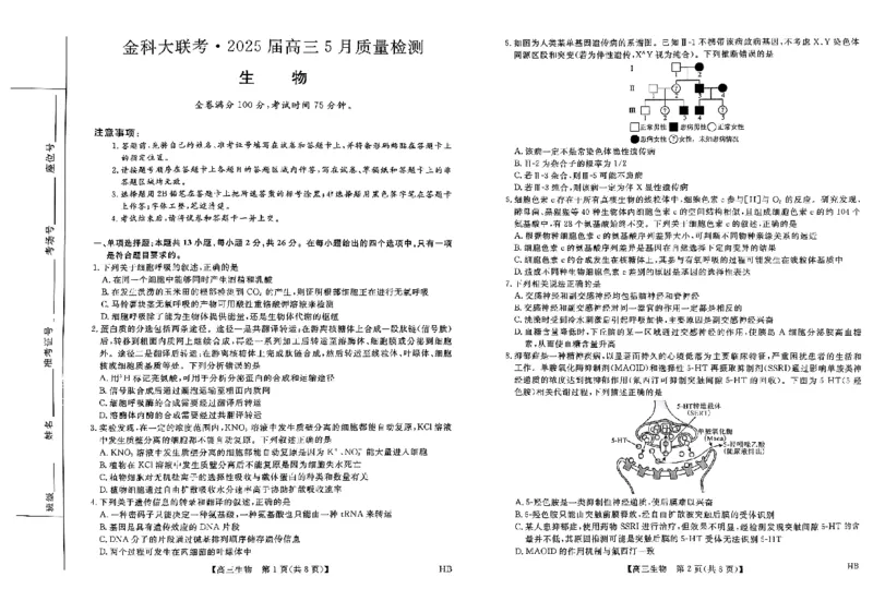 2025届河北省高三下学期金科大联考5月份质量检测生物试卷_2025年5月_0521河北省金科大联考2025届高三下学期5月份质量检测_2025届河北省高三下学期金科大联考5月份质量检测生物试卷