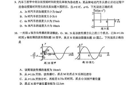 2025届重庆主城五区一诊物理_2025年1月_250116重庆主城五区一诊暨九龙坡高2025届学业质量调研抽测（全科）_2025届重庆主城五区一诊物理