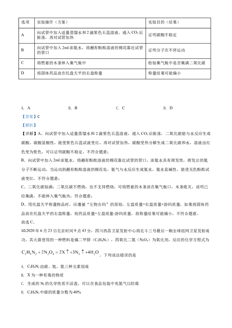 精品解析：四川省广安市2020年中考化学试题（解析版）_中考真题_5.化学中考真题2015-2024年_2020中考化学真题（113份）_2020年中考真题精品解析化学（四川广安卷）精编word版