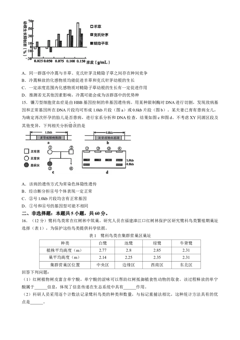 2025届福建省龙岩市高三下学期高中毕业班3月教学质量检测生物学试题（含答案）_2025年3月_250310福建省龙岩市2025届高三下学期3月教学质量检测（全科）