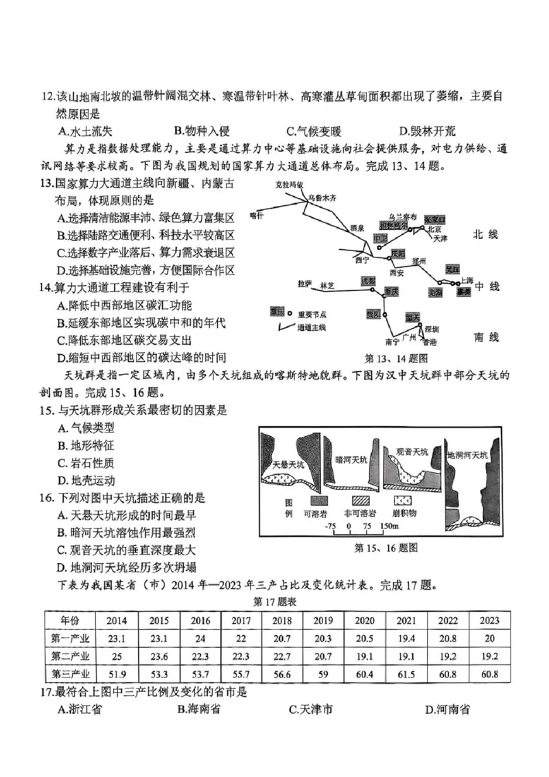 2024学年第二学期浙江省七彩阳光新高考研究联盟返校联考地理_2025年2月_2502172024学年第二学期浙江省七彩阳光新高考研究联盟返校联考（全科）