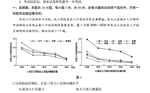 东北三省三校2025年高三第一次联合模拟考试地理_2025年3月_250308东北三省三校（哈师大附中、辽宁省实验中学、东北师大附中）2025年高三第一次联合模拟考试（全科）