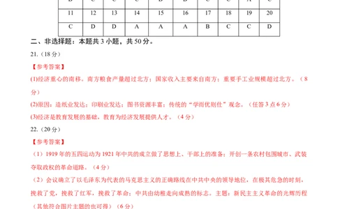 高一历史（新高考通用）01（答案及评分标准）_1多考区联考试卷_08272024年秋季高一入学分班考试模拟卷（word解析含答题卡）_历史（新高考通用）01-2024年秋季高一入学分班考试模拟卷