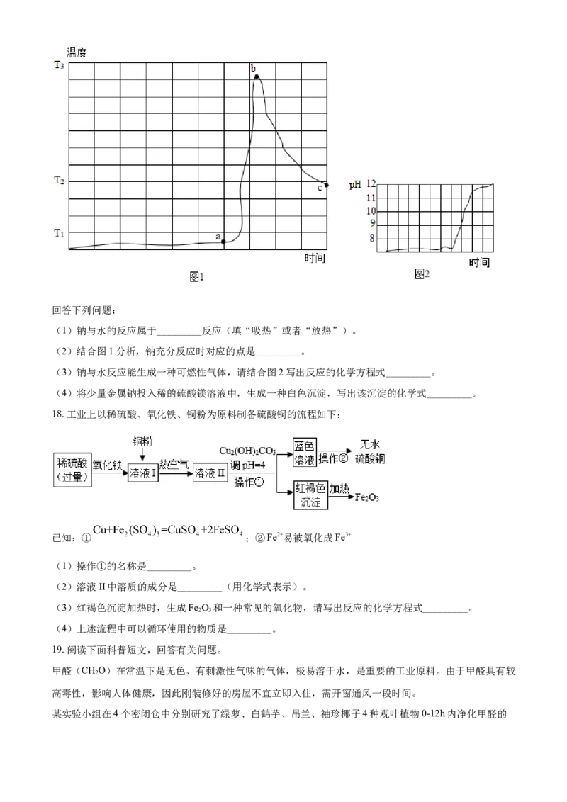 精品解析：甘肃省兰州市2021年中考化学试题(A卷)（原卷版）_中考真题_5.化学中考真题2015-2024年_地区卷_甘肃省_甘肃兰州化学08-21
