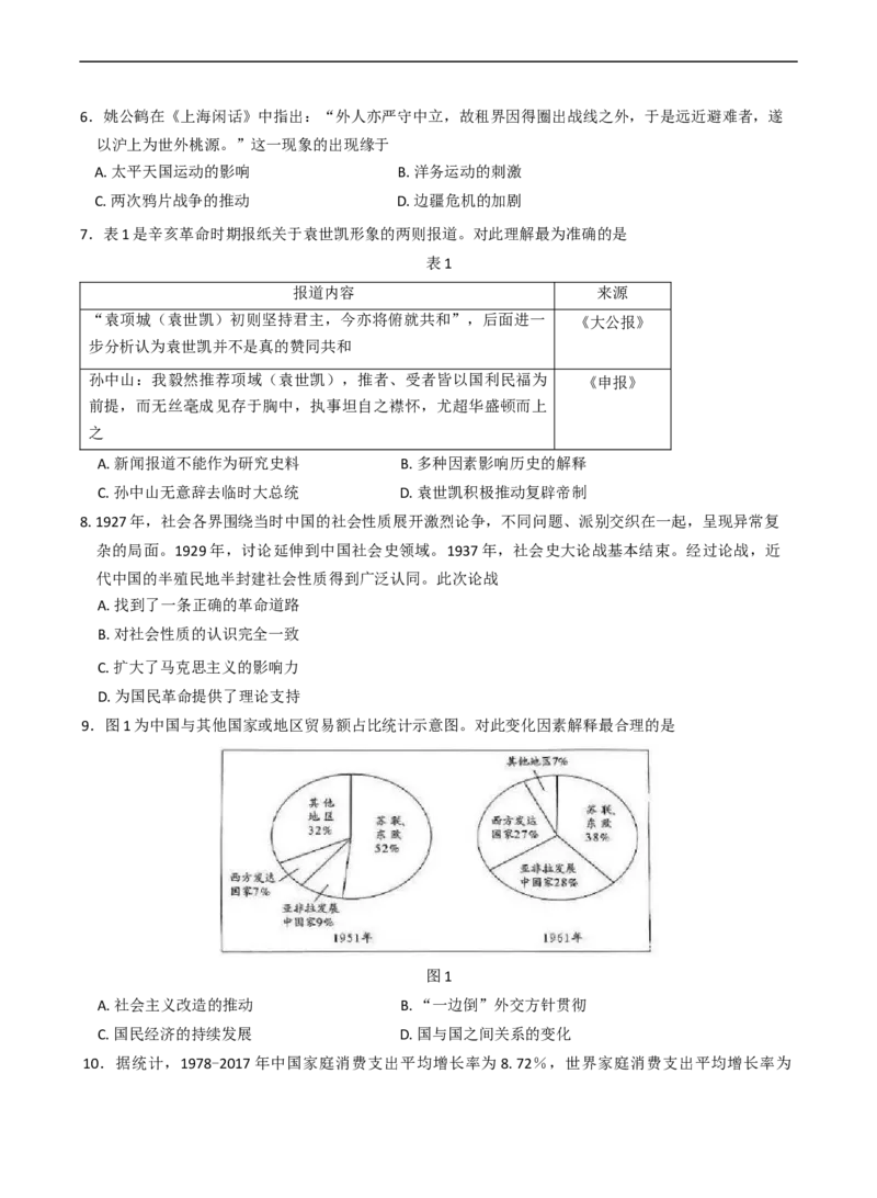 2025届河南省天一大联考高三3月春季模拟检测历史试题（含答案）_2025年3月_2503052025届河南省天一大联考高三3月春季模拟检测