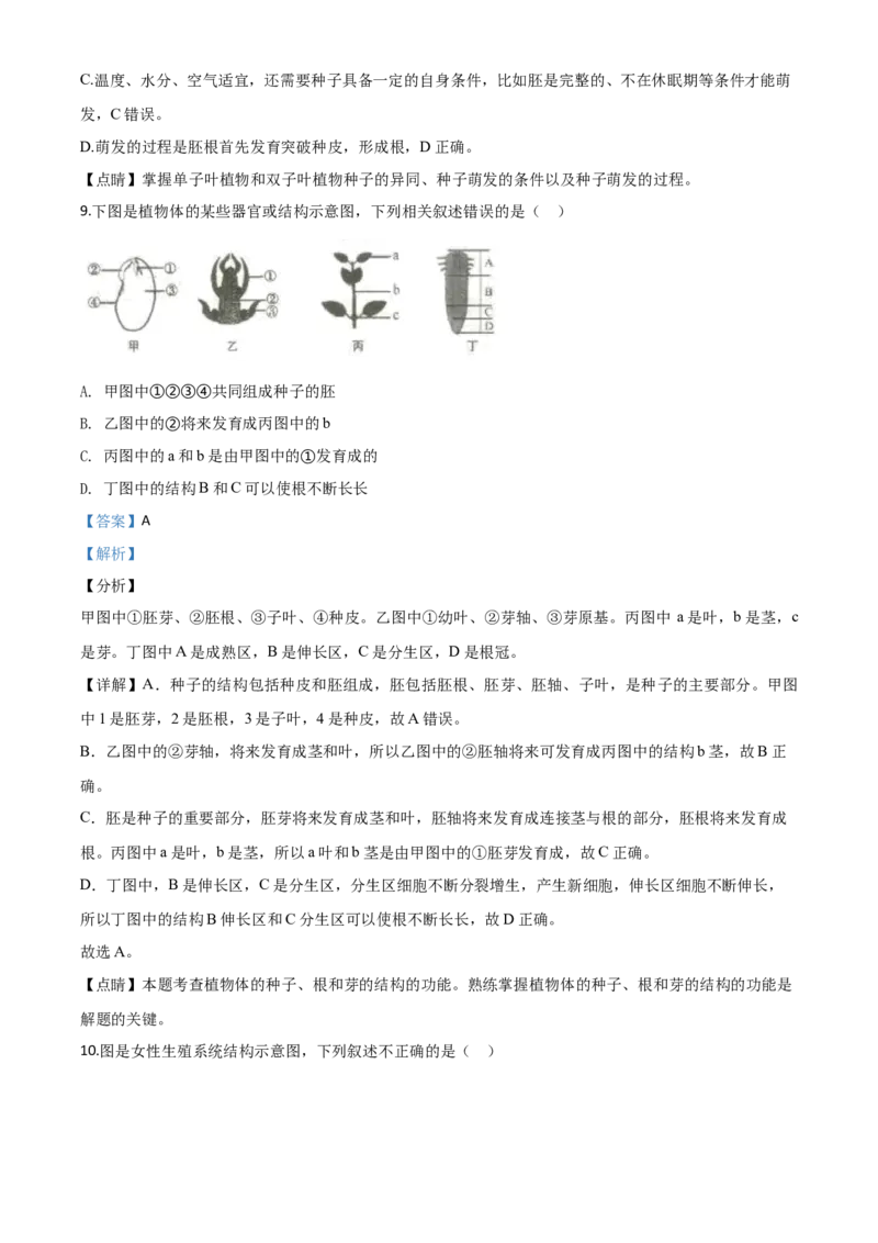 精品解析：山东省临沂市2020年中考生物试题（解析版）_中考真题_8.生物中考真题2015-2024年_2020生物真题74份_2020年中考真题精品解析生物（山东临沂卷）精编word版