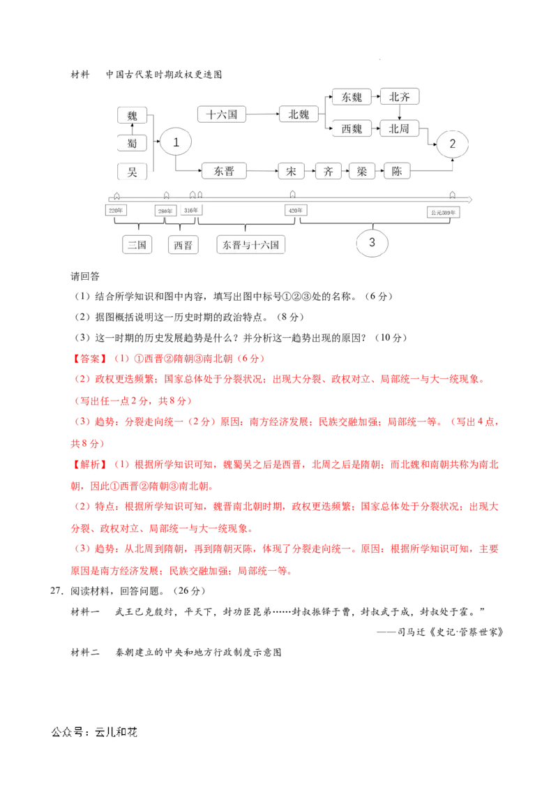高一历史期中模拟卷（全解全析）（天津专用）_1多考区联考试卷_1021高一期中模拟卷（天津专用）黄金卷：2024-2025学年高一上学期期中模拟考试