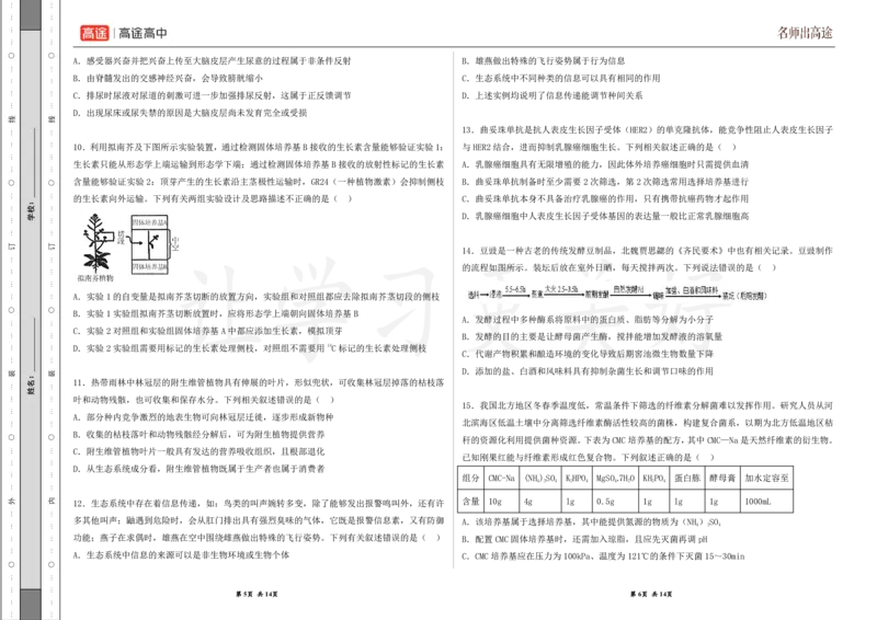 (8.38)-点睛押题卷&mdash;&mdash;山东卷_2024高考押题卷_132024高途全系列_26高途点睛卷_2024点睛密卷-生物
