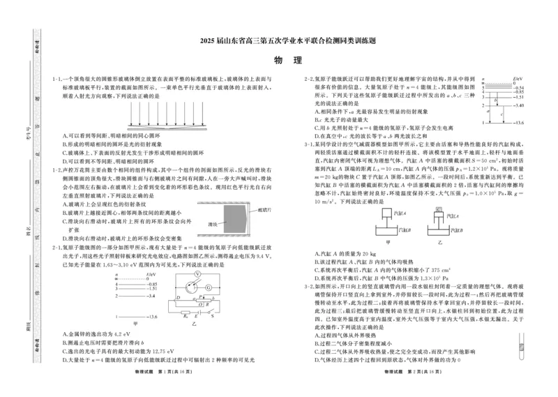 2025.2齐鲁名校大联考高三物理同类训练题正文_2025年2月_250218山东省齐鲁名校2025届高三下学期第五次学业水平联合检测