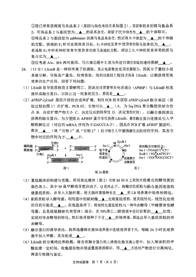 2025年5月浙江省温州市高三下学期三模生物_2025年5月_250512浙江省温州市普通高中2025届高三第三次适应性考试（温州三模）（全科）_温州市普通高中2025届高三第三次适应性考试生物