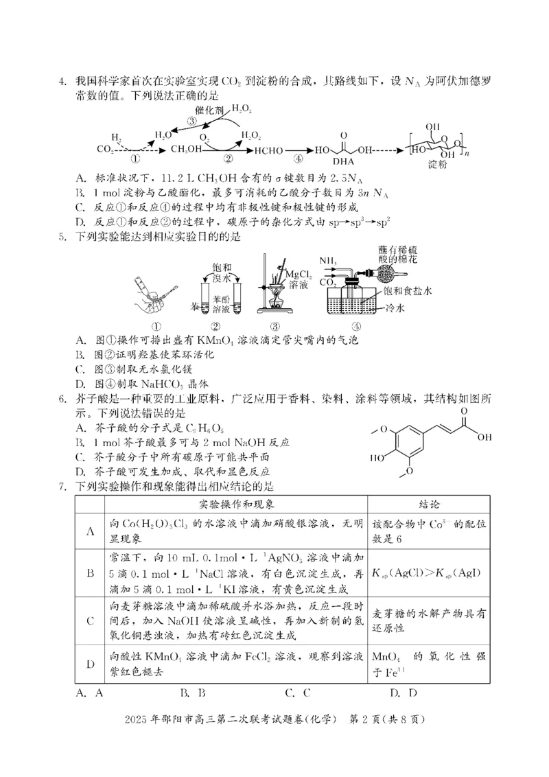 化学_2025年3月_250321湖南省邵阳市2024-2025学年高三下学期第二次联考（全科）_2025届湖南省邵阳市高三下学期第二次联考化学