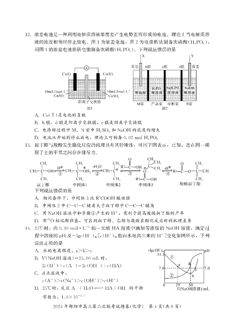 化学_2025年3月_250321湖南省邵阳市2024-2025学年高三下学期第二次联考（全科）_2025届湖南省邵阳市高三下学期第二次联考化学