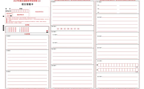 2025年湖北省新高考信息卷（三）语文答题卡_2025年5月_2505162025年湖北省新高考信息卷（三）（全科）