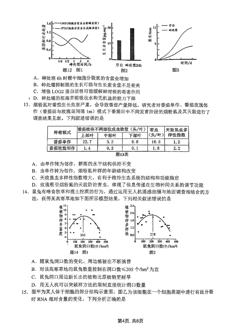 2025届重庆主城五区一诊生物_2025年1月_250116重庆主城五区一诊暨九龙坡高2025届学业质量调研抽测（全科）_2025届重庆主城五区一诊生物