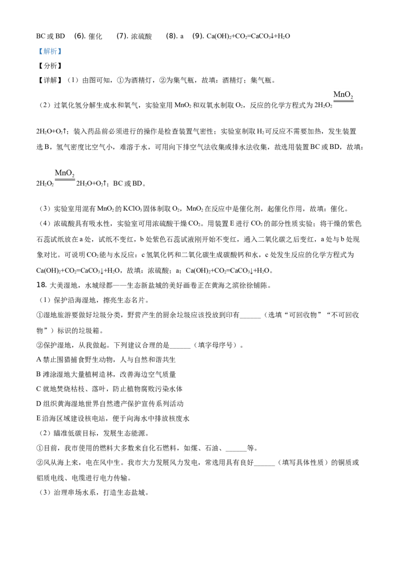 精品解析：江苏省盐城市2021年中考化学试题（解析版）_中考真题_5.化学中考真题2015-2024年_地区卷_江苏省_盐城中考化学2008--2022年