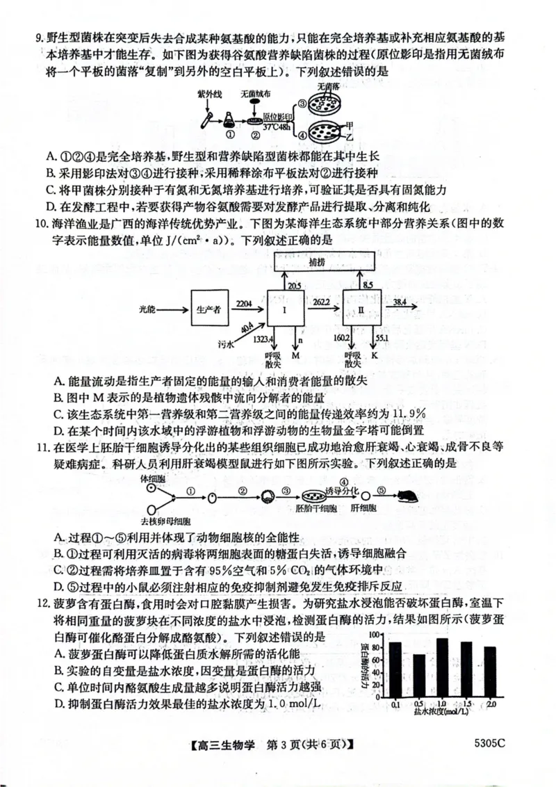 南宁高三二模南宁市2025届普通高中毕业班第二次适应性测试生物试卷_2025年3月_250321广西省南宁市2025届普通高中毕业班第二次适应性测试（全科）