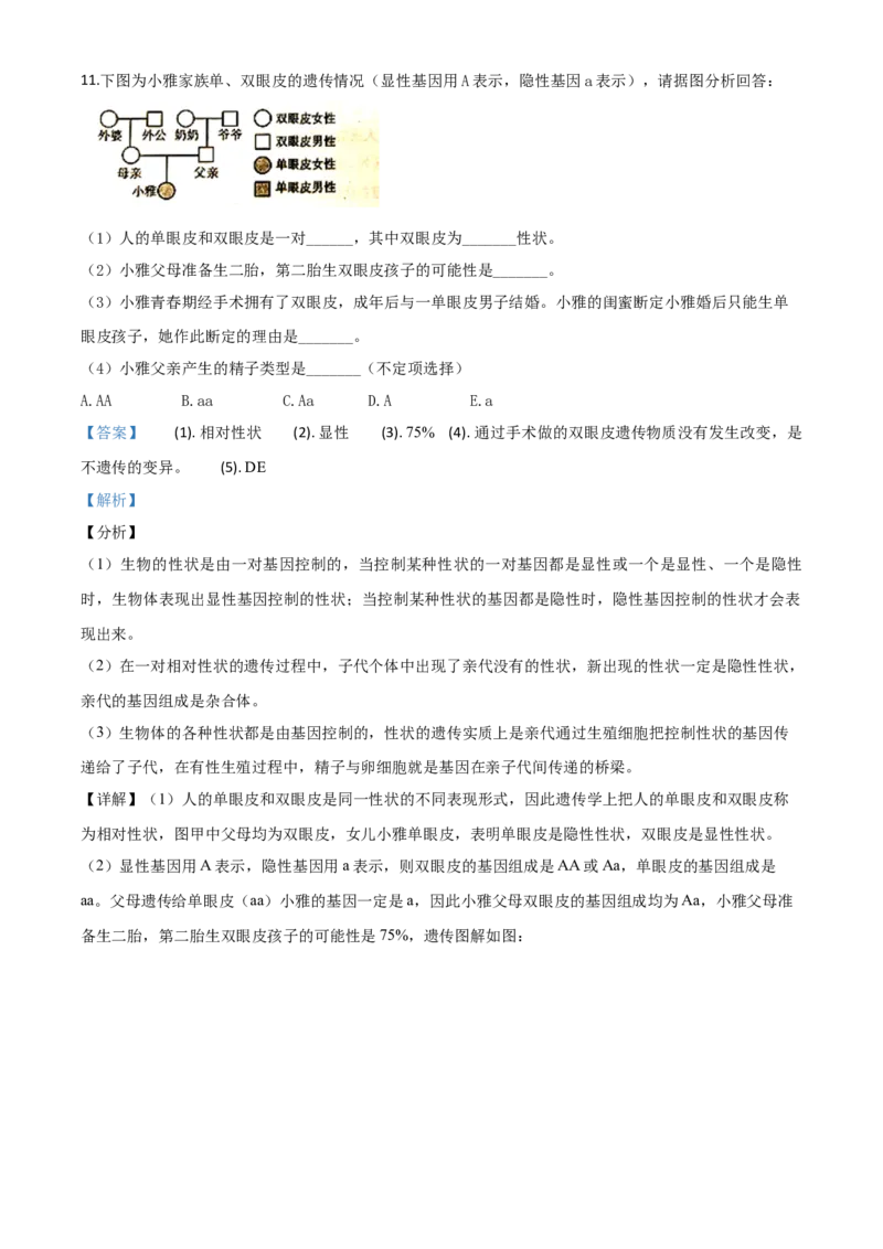 精品解析：四川省遂宁市2020年中考生物试题（解析版）_中考真题_8.生物中考真题2015-2024年_2020生物真题74份_2020年中考真题精品解析生物（四川遂宁卷）精编word版