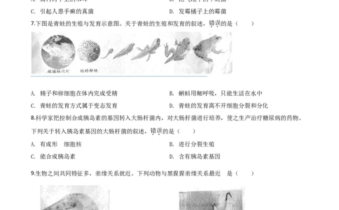 精品解析：安徽省2020年中考试题（原卷版）_中考真题_8.生物中考真题2015-2024年_2020生物真题74份_2020年中考真题精品解析生物（安徽卷）精编word版