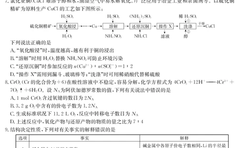 九师联盟2025届高三下学期2月开学考试化学_2025年2月_250210九师联盟2025届高三下学期2月开学考试试题（全科）_九师联盟2025届高三下学期2月开学考试化学