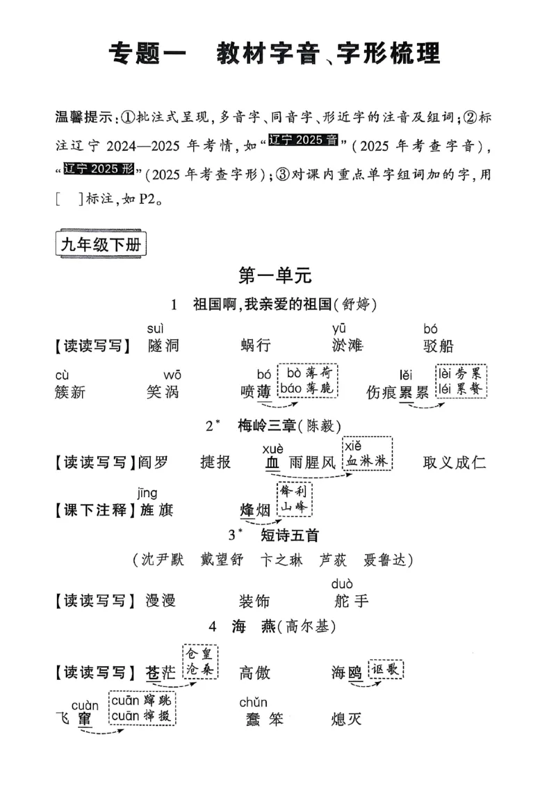 2026辽宁万唯试题研究（语文-3教材知识记背）_26《万唯中考试题研究》辽宁_2026《辽宁万唯试题研究》语文