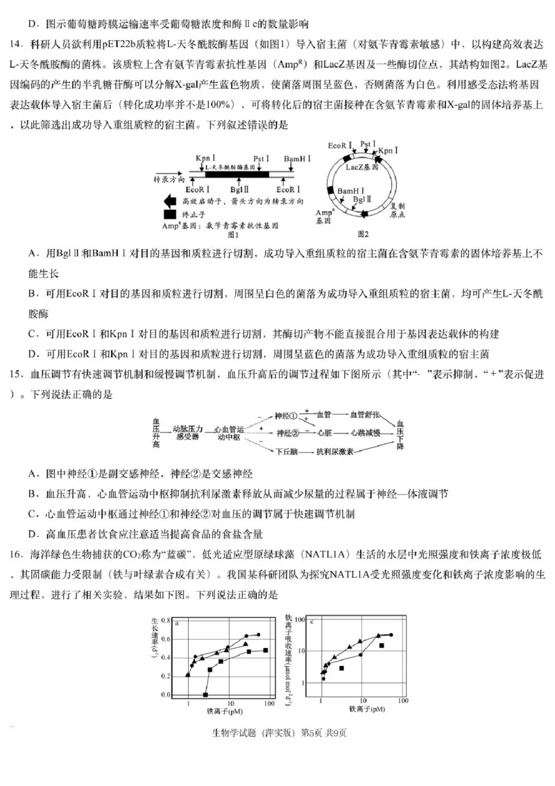 2025届江西省炎德英才萍乡实验大联考高三模拟考试（一）生物试题+答案_2025年3月_250315江西省2025届炎德英才萍乡实验大联考高三模拟考试（一）（全科）