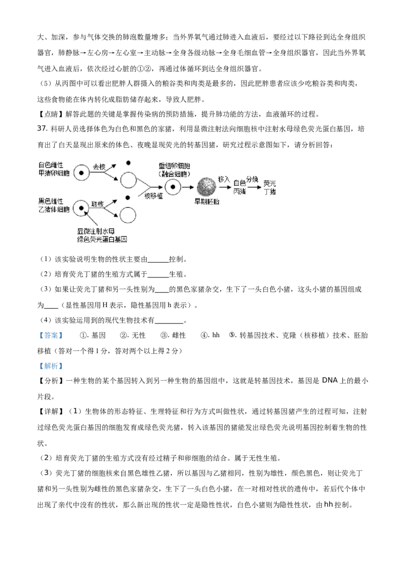 精品解析：海南省2021年中考生物试题（解析版）_中考真题_8.生物中考真题2015-2024年_地区卷_海南生物16-21