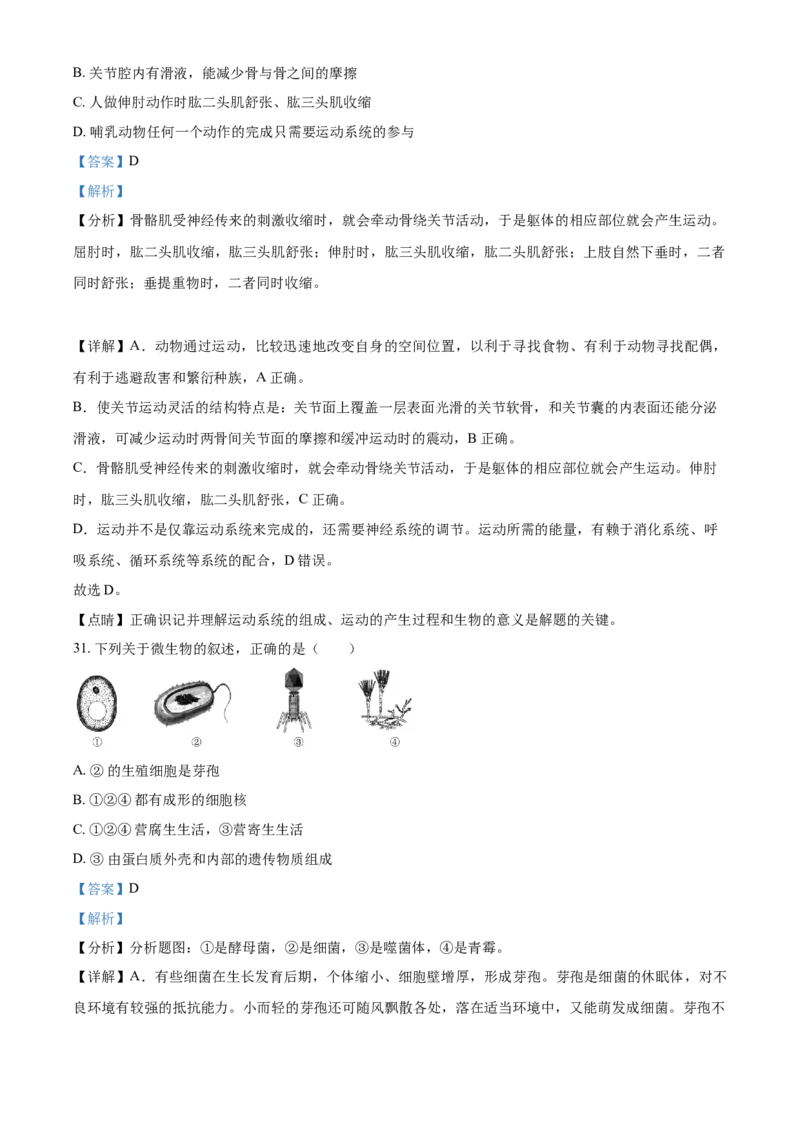 精品解析：海南省2021年中考生物试题（解析版）_中考真题_8.生物中考真题2015-2024年_2021中考生物真题64份_2021海南_精品解析：海南省2021年中考生物试题