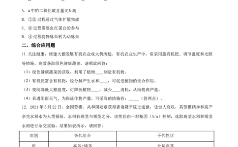 精品解析：四川省遂宁市2021年中考生物试题（原卷版）_中考真题_8.生物中考真题2015-2024年_2021中考生物真题64份_2021四川_精品解析：四川省遂宁市2021年中考生物试题